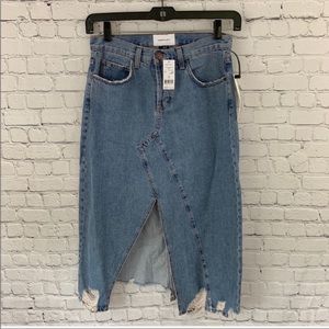 Women’s 26 Current/Elliott The Recrafted Distressed Denim Midi Skirt NWT